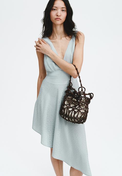 H&M - Asymmetric jacquard-weave dress - light dusty turquoise