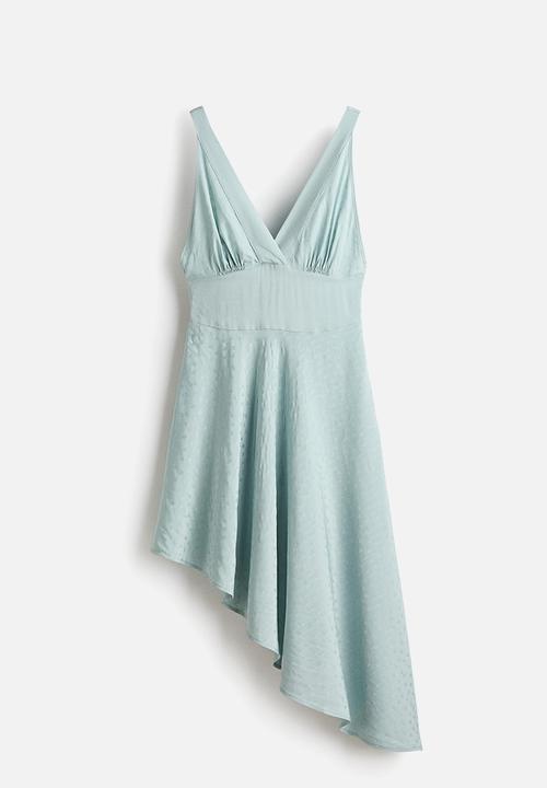 H&M - Asymmetric jacquard-weave dress - light dusty turquoise