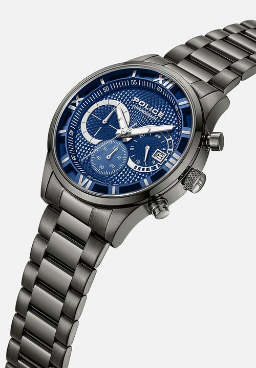 Police - Ip Gun Case Blue Dial Gun Steel Bracelet Strap -Gunmetal