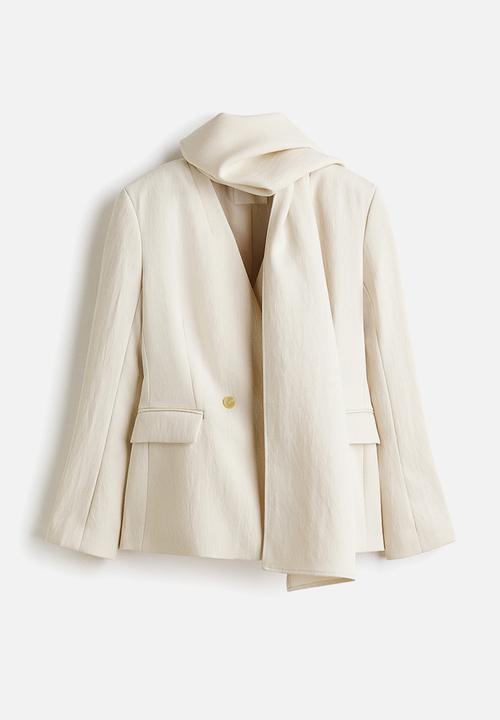 H&M - Lapelless blazer with scarf - light beige