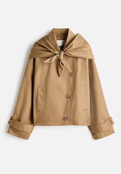 H&M - Short trench coat with scarf - dark beige