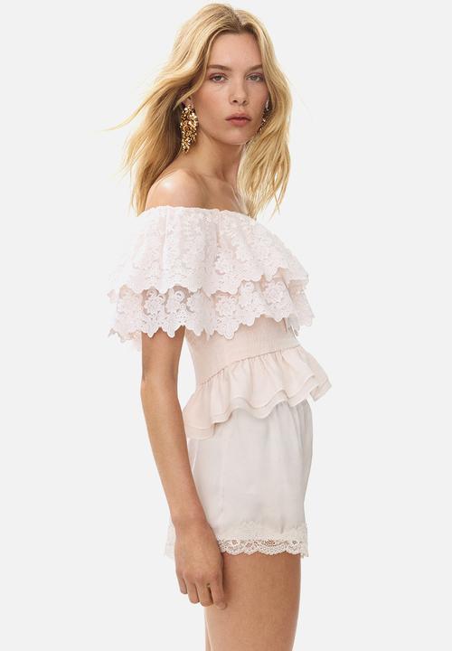 H&M - Flounced off-the-shoulder top - light pink