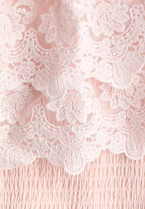 H&M - Flounced off-the-shoulder top - light pink