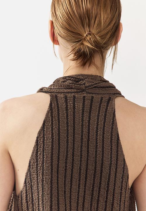 H&M - Crinkled v-neck top - dark mole/striped
