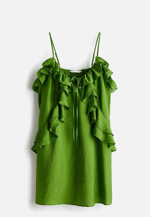 H&M - Flounce-trimmed strappy dress - green