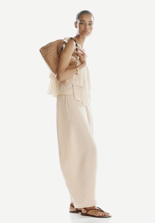H&M - Modal-blend barrel trousers - light beige/striped