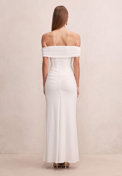 Forever New - Ania ruched bardot maxi dress in porcelain