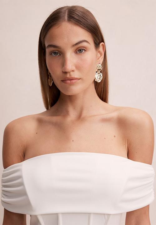 Forever New - Ania ruched bardot maxi dress in porcelain