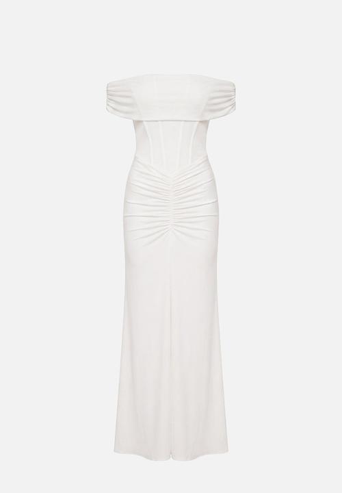 Forever New - Ania ruched bardot maxi dress in porcelain