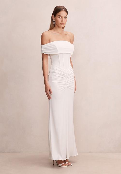 Forever New - Ania ruched bardot maxi dress in porcelain