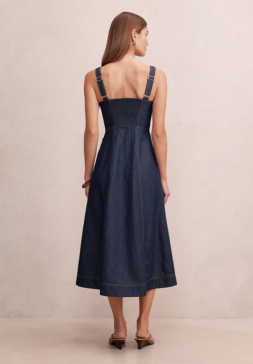 Forever New - Anna v neck chambray midi dress in dark indigo chambray