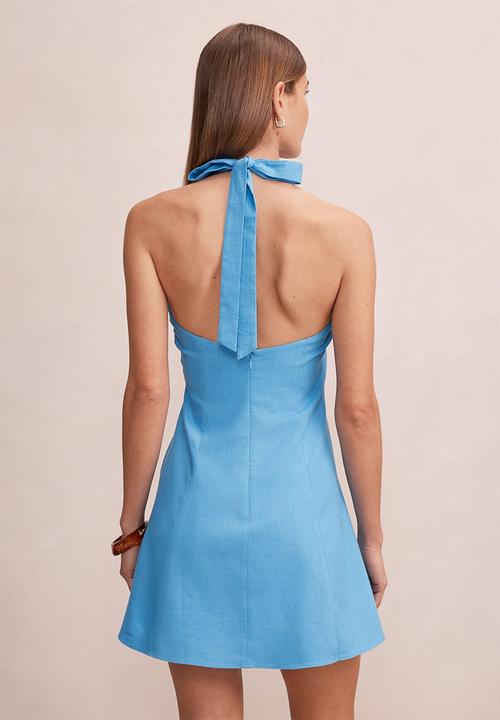 Forever New - Ina button front halter mini dress in blue lemonade