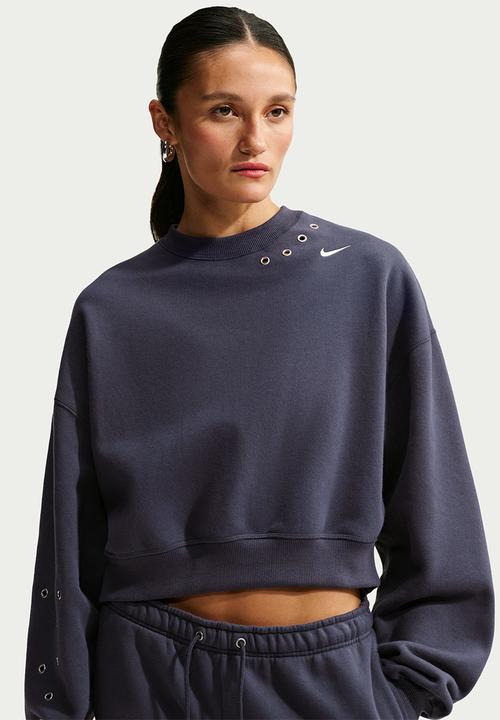 Nike - W Nike Studio Fleece Medium Weight Oversized Crop Crew - Gridiron/Sail