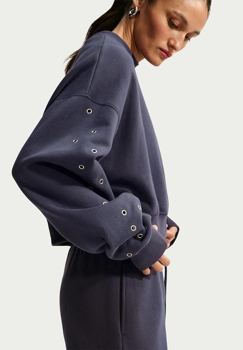 Nike - W Nike Studio Fleece Medium Weight Oversized Crop Crew - Gridiron/Sail