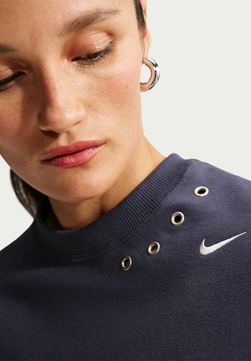Nike - W Nike Studio Fleece Medium Weight Oversized Crop Crew - Gridiron/Sail