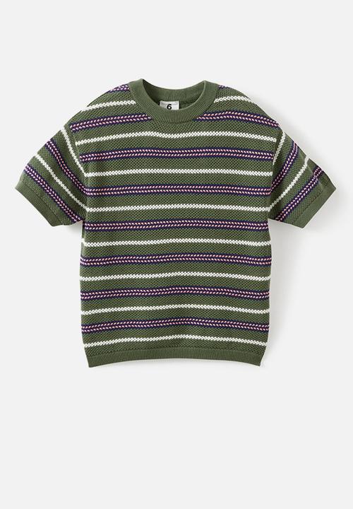 Cotton On - Oversized Knit T-shirt - Khaki Green/Sunkissed Stripe