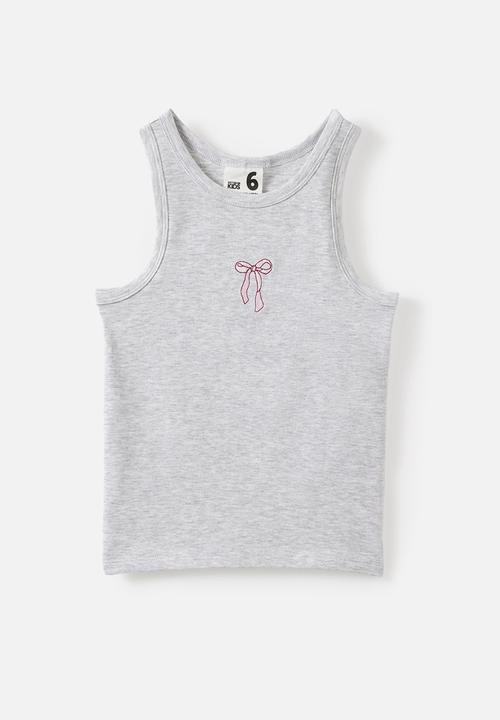 Cotton On - Fitted Essential Racer Back Tank - Grey Marle/Bow