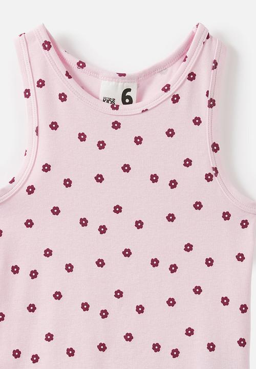 Cotton On - Fitted Essential Racer Back Tank - Ballet Pink/Ditsy Floral