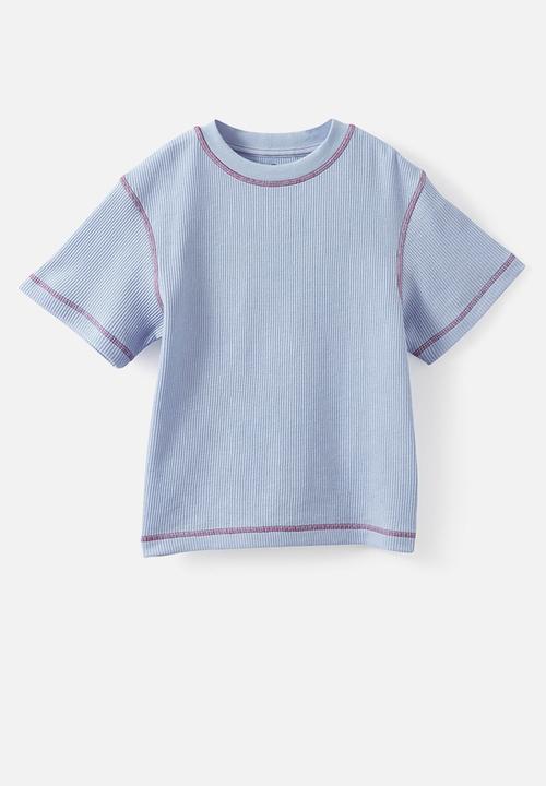 Cotton On - Waffle Stitch Short sleeve Tee - Cloud Blue/Berry Jam