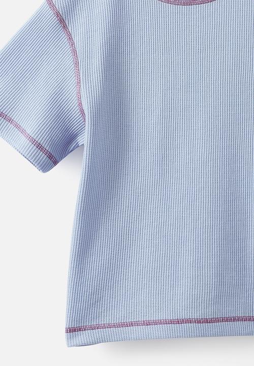 Cotton On - Waffle Stitch Short sleeve Tee - Cloud Blue/Berry Jam