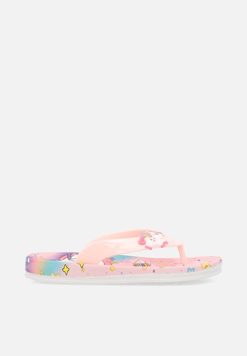 Pop Candy - Unicorn graphic platform flip flops - pink/multi