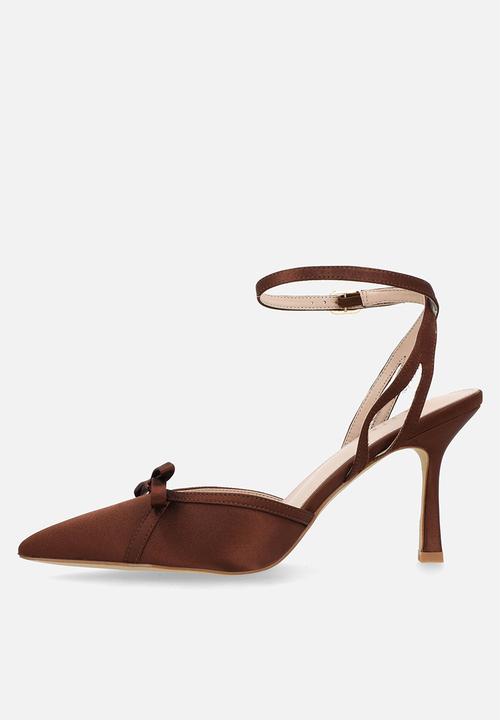 Raid London - Arlene stiletto heel ankle strap - brown satin