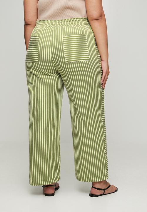 Me&B - Plus Stripe Tapered Leg With Contrast Panel - Green