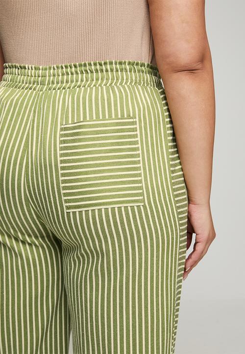 Me&B - Plus Stripe Tapered Leg With Contrast Panel - Green