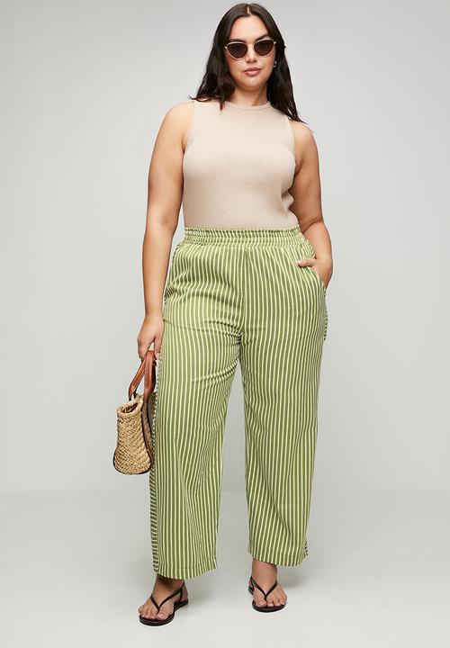 Me&B - Plus Stripe Tapered Leg With Contrast Panel - Green
