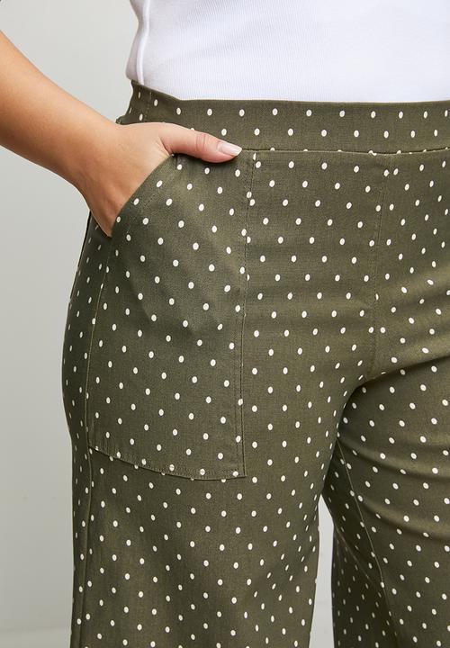 Me&B - Plus Bengaline Wide Leg Crop Pant - Green