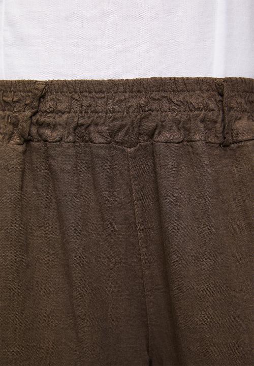 Stella Morgan - Made In Italy Elasticated Pull On Wide Leg 100% Linen Pant - Chocolate