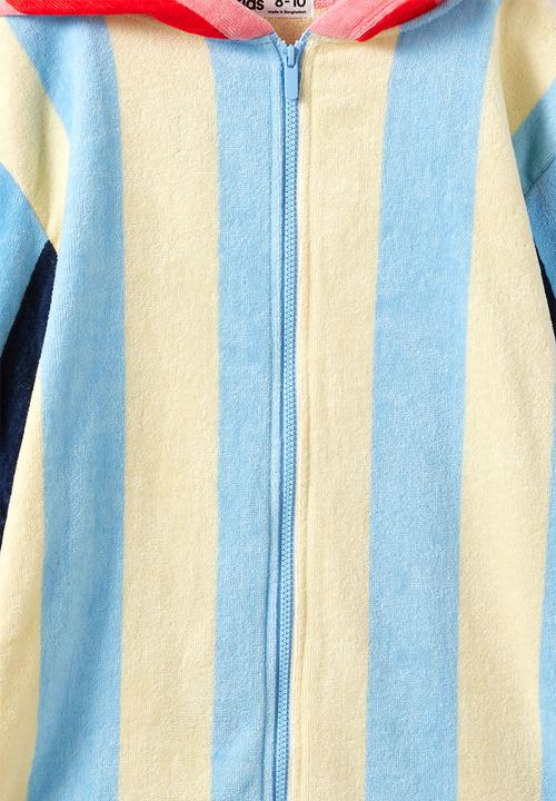 Cotton On - Kids Zip Thru Hooded Towel - Butter Yellow/Contrast Stripes