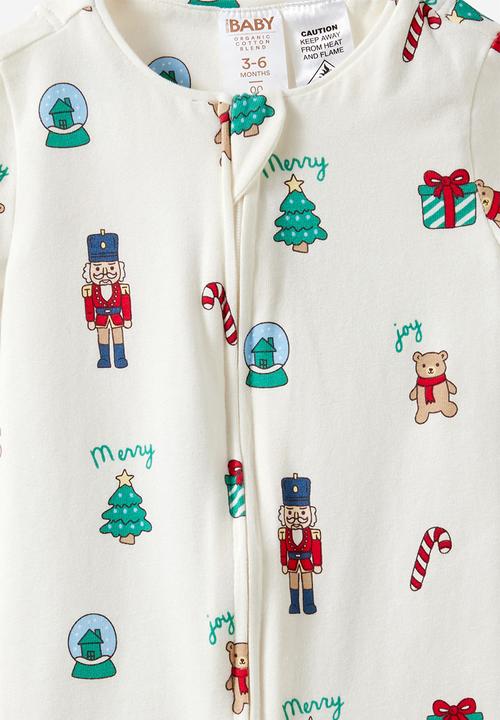 Cotton On - Growie Short Sleeve Zip Romper - Vanilla/Christmas Nutcracker