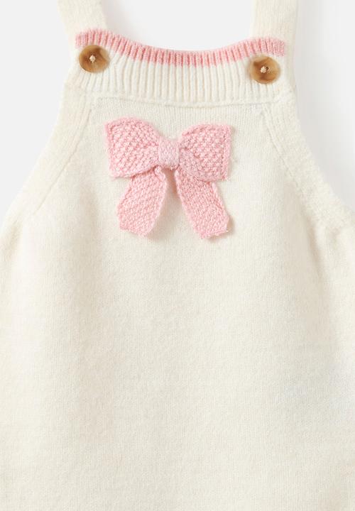 Cotton On - Baby Organic Blend Knit Bubbysuit - Milk/Crochet Bow