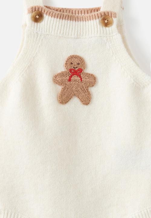 Cotton On - Baby Organic Blend Knit Bubbysuit - Milk/Crochet Gingerbread Man