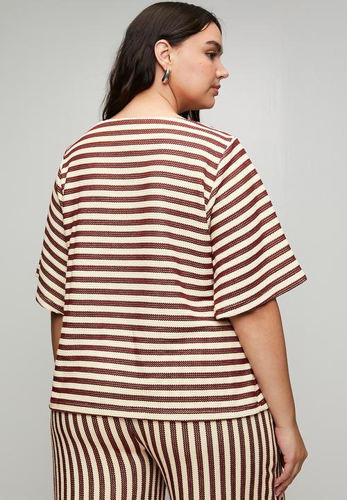 Me&B - Plus Knitted Stripe Tee - Choc/Milk
