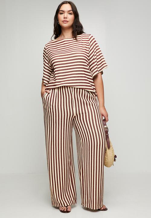 Me&B - Plus Stripe Knit Pant - Chocmilk