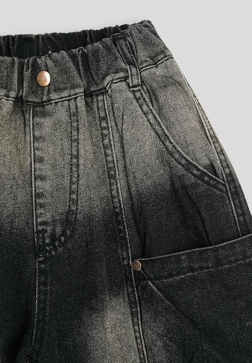 Pop Candy - Acid wash cargo denim shorts - black