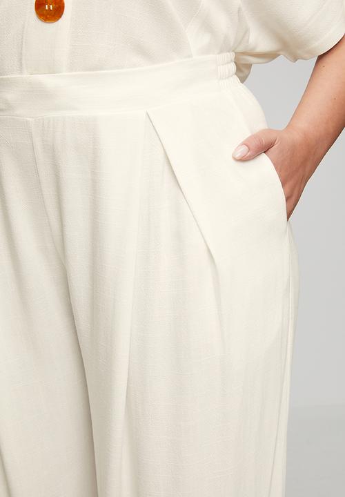Me&B - Plus Deep Invert Wide Leg Cropped Pant - Milk