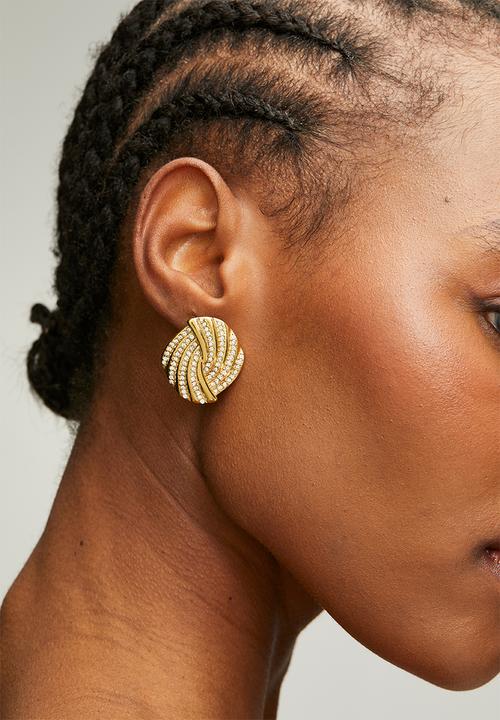 Zoe on Trend - Trendy Stone-Set Earrings - Gold