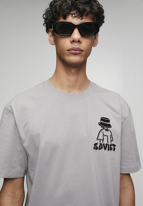 SOVIET - Crew Neck Box Fit Fashion Tee - Grey