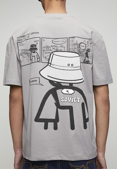 SOVIET - Crew Neck Box Fit Fashion Tee - Grey