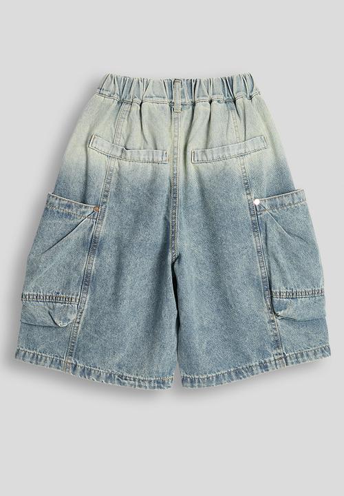 Pop Candy - Acid wash cargo denim shorts - blue