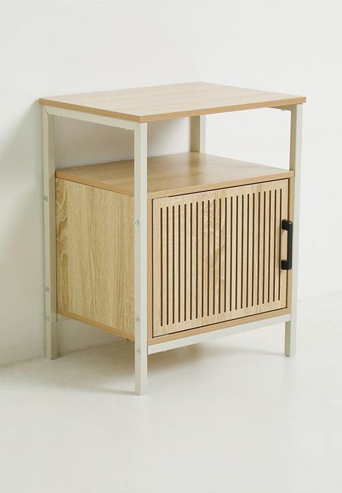 H&S - Single fluted door side table - white/natural