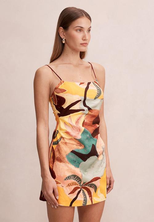 Forever New - Mel strappy linen mini dress in arndale abstract