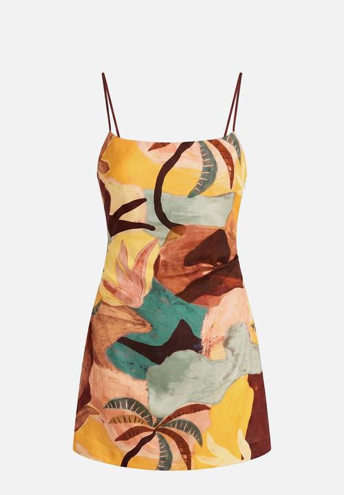 Forever New - Mel strappy linen mini dress in arndale abstract