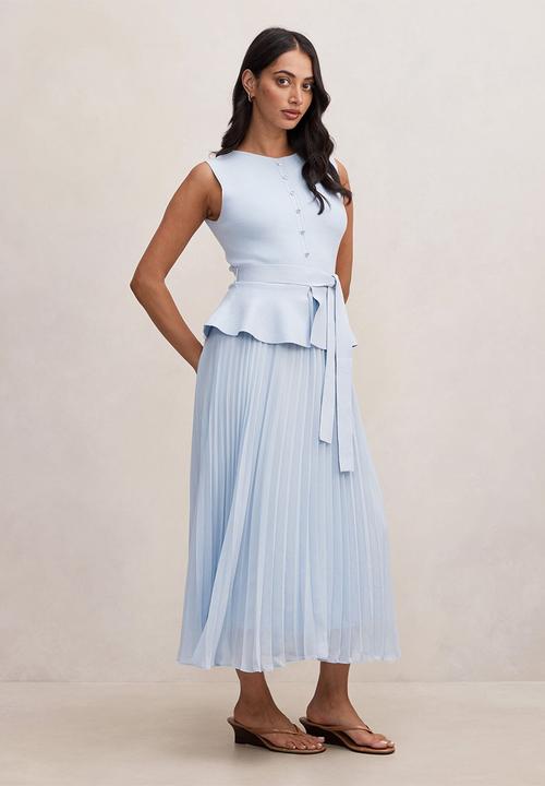 Forever New - Luella pleat mixed midi dress in soft blue