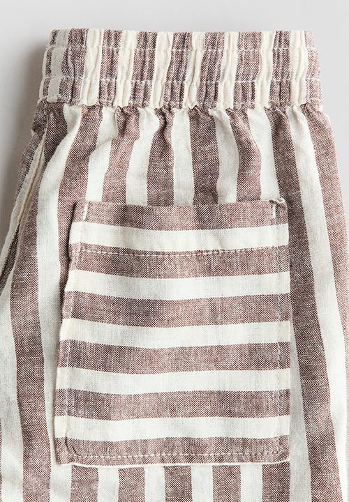 H&M - Linen-blend drawstring shorts - brown/white striped