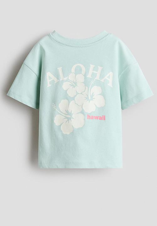 H&M - Printed T-shirt - light turquoise/aloha