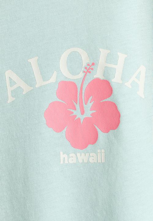 H&M - Printed T-shirt - light turquoise/aloha